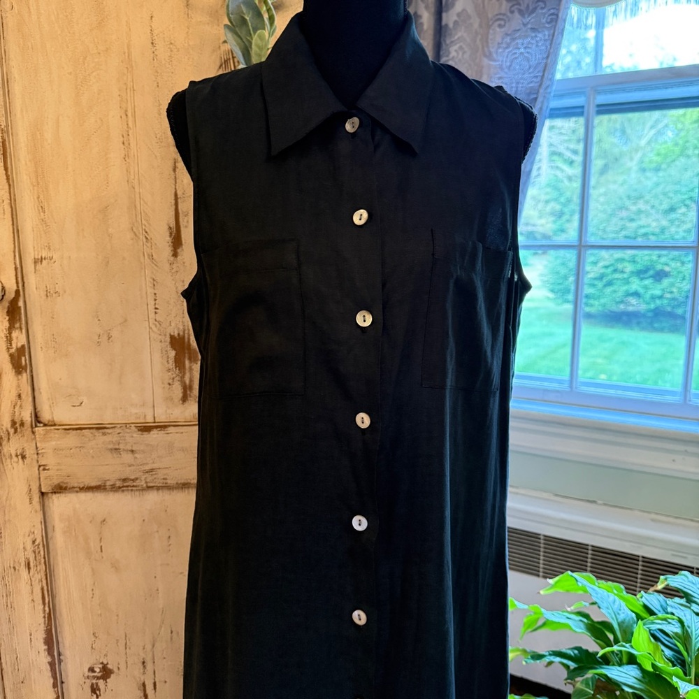Vintage Valerie Steven’s Pure Linen Sleeveless Maxi Shirt Dress. Black. Sz 8 - Picture 5 of 12